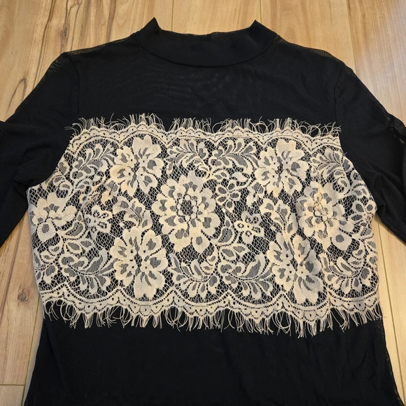 Black Mesh Mockneck Lace Bodysuit Size Large - Picture 4 of 9